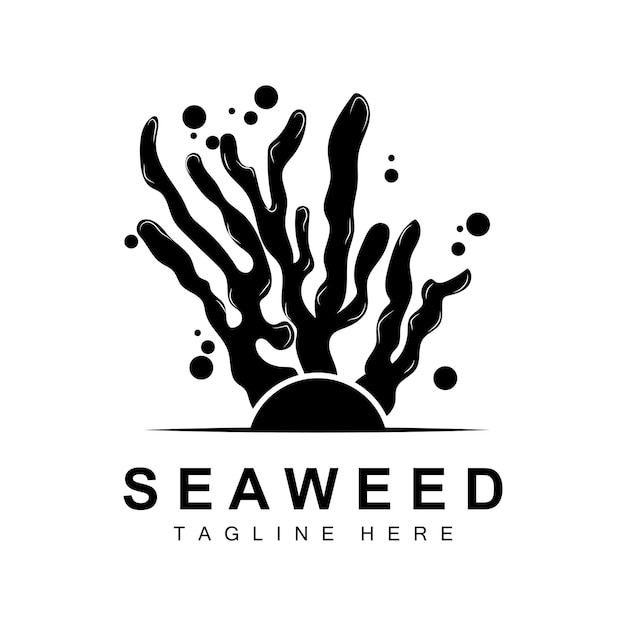 海藻のロゴデザイン 水中植物のイラスト 化粧品や食材