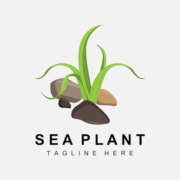 Логотип морских водорослей. Векторный дизайн морских растений. Бакалея и охрана природы.
