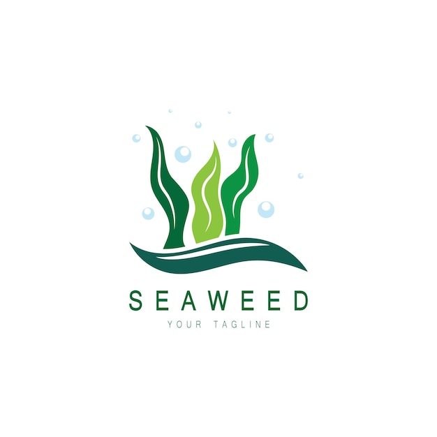Дизайн векторного логотипа морских водорослей включает морепродуктынатуральные продуктыфлористэкологияwelln