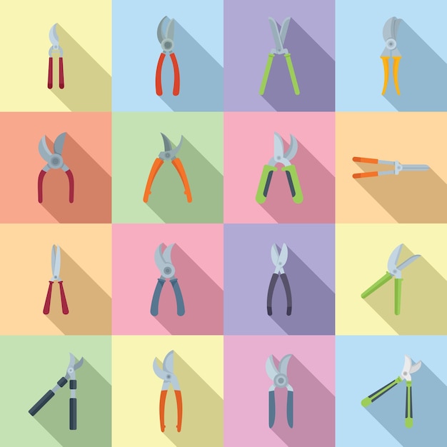 Secateurs icons set flat vector Agriculture cut