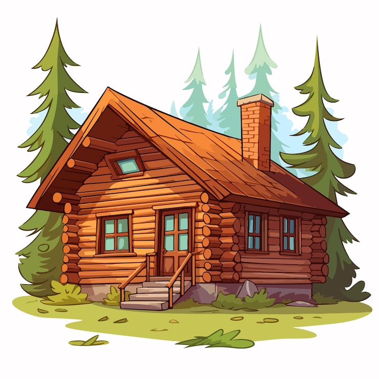 Vector secluded cabin in forest illustration