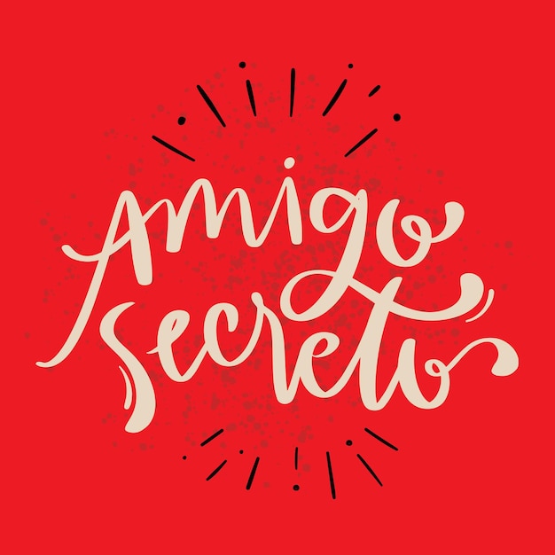 Secret friend in brazilian portuguese. Modern hand Lettering. vector.