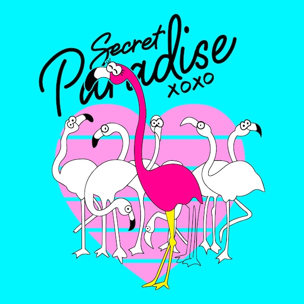 Vector secret paradise flamingos bird