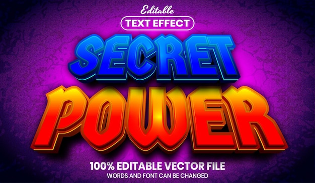 Secret power text, font style editable text effect
