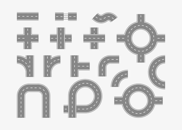 Vector section path street road highway top view. line elements road for transport city map, piece of route