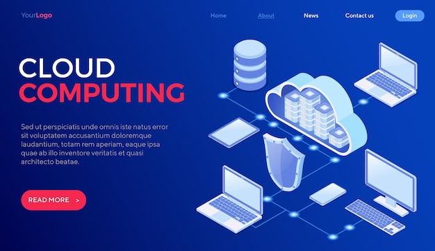 Secure cloud computing technology isometric concept with shield