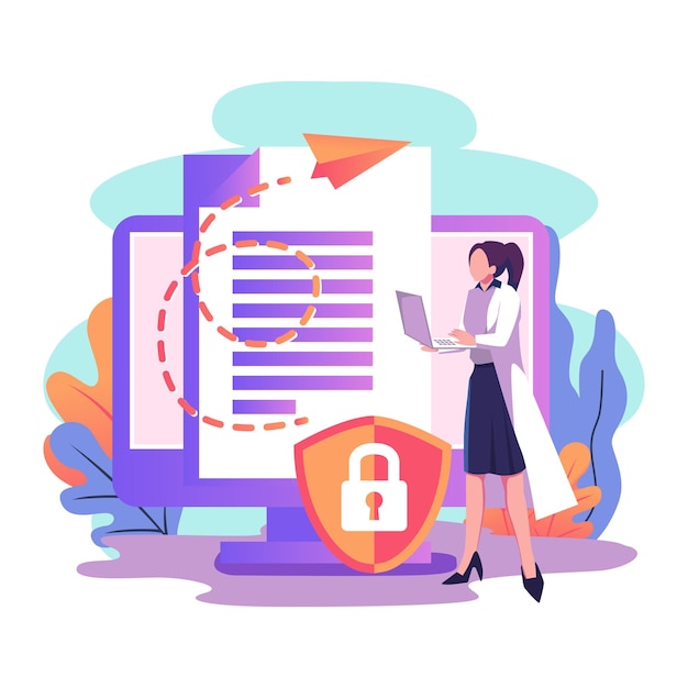 Vector secure file sharing flat style illustration design