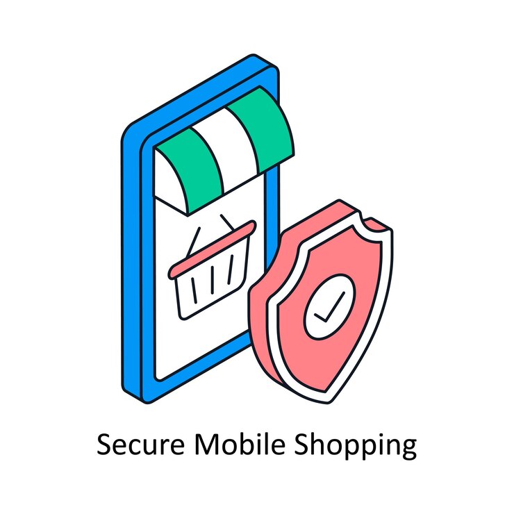 Vector secure mobile shopping isometric style icon symbol on white background eps 10 file