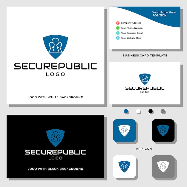 Secure people logo design with business card template