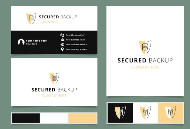 Secured backup logo design with editable slogan Business card and branding book template