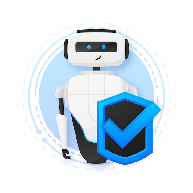 Secured Bot icon Confidential bot dialog Chatbot with shield Vector illustration