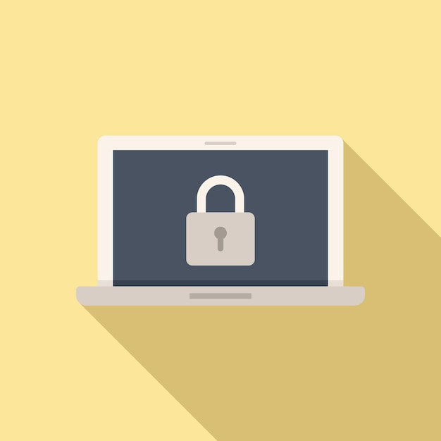 Secured laptop icon flat vector computer data secure information