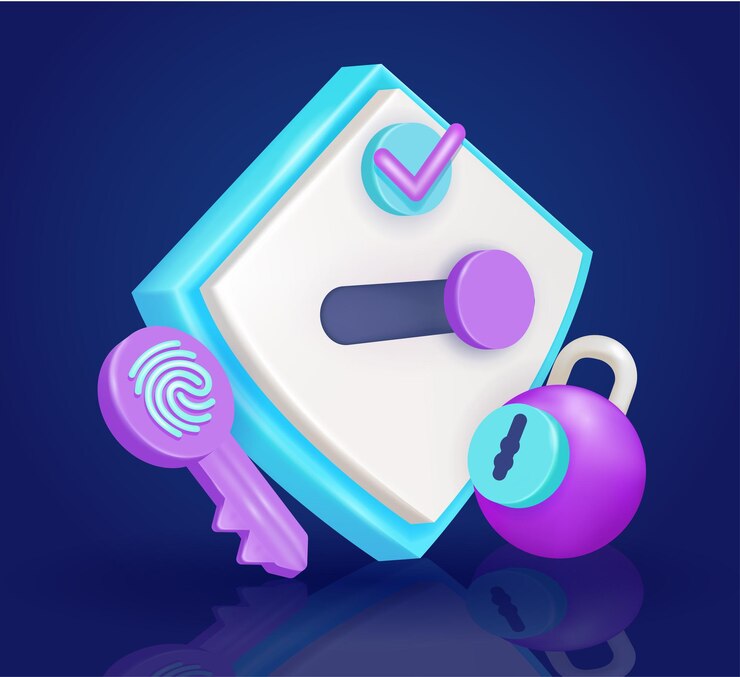 Vector secured with fingerprint lock and padlock element with 3d vector background protect
