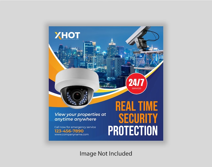 Vector security camera or cc camera social media post design