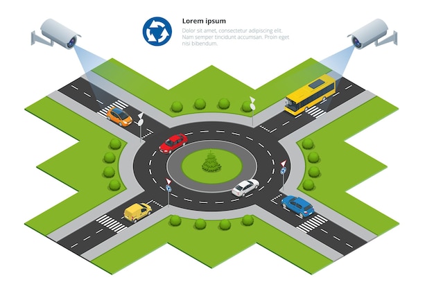 Вектор Камера видеонаблюдения фиксирует движение транспорта мониторинг дорожного движения видеонаблюдение