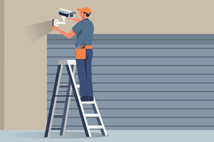 Vector security camera installation technician