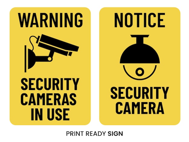 ベクトル セキュリティ カメラ警告黄色印刷準備ができてサイン ベクトル