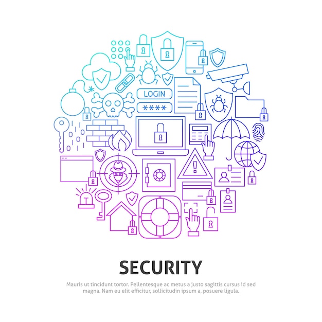 Security Circle Concept Vector Illustratie van Outline Design