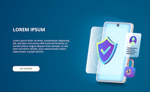 Vector security concept for anti hack, spy, and virus smartphone with glow screen.