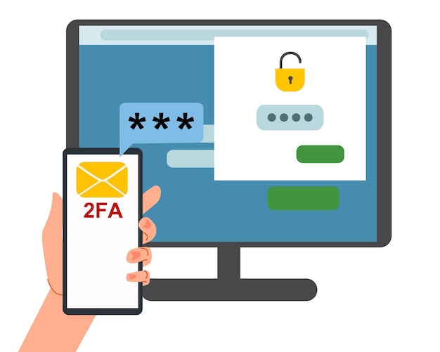 Vector the security concept of twofactor authentication lock icons in the account on the computer monitor s