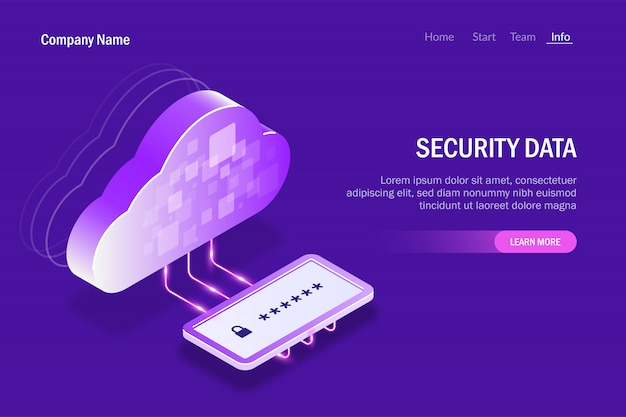 Dati di sicurezza nel cloud storage. pannello di immissione della password per l'accesso ai file protetti