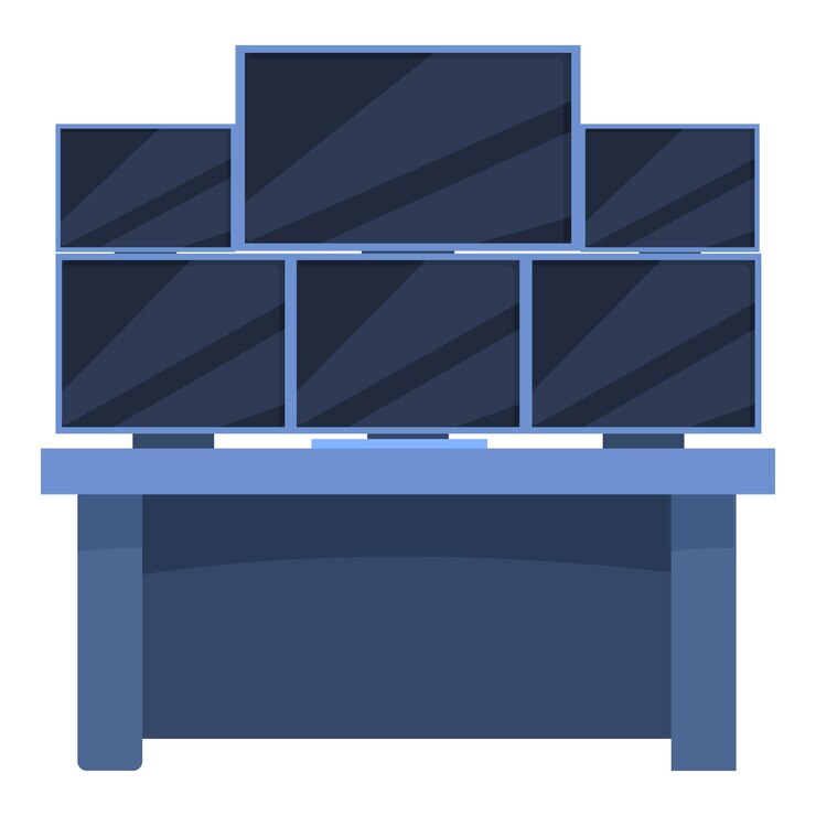 Vector security guard monitoring modern cctv cameras on multiple monitors