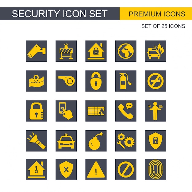 Security icons set grey and yellow