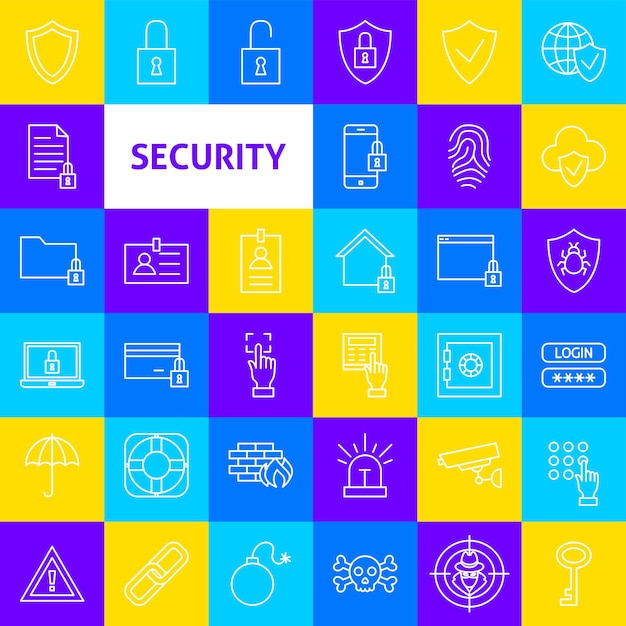 Vector security line icons vector thin outline measure symbols