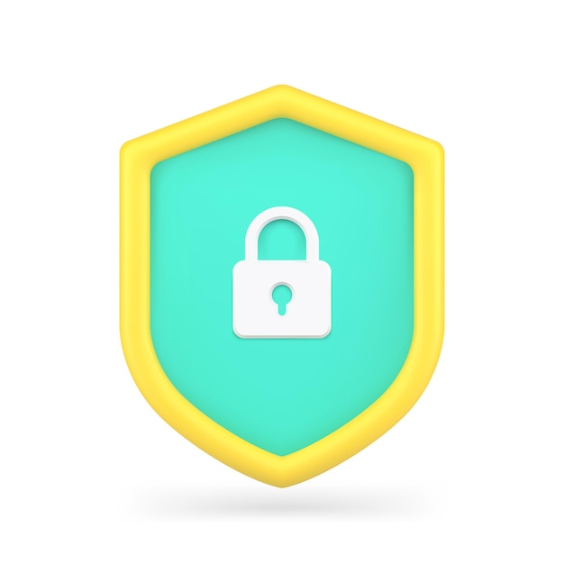 Security lock on shield 3d icon Online safe and protection of users personal data