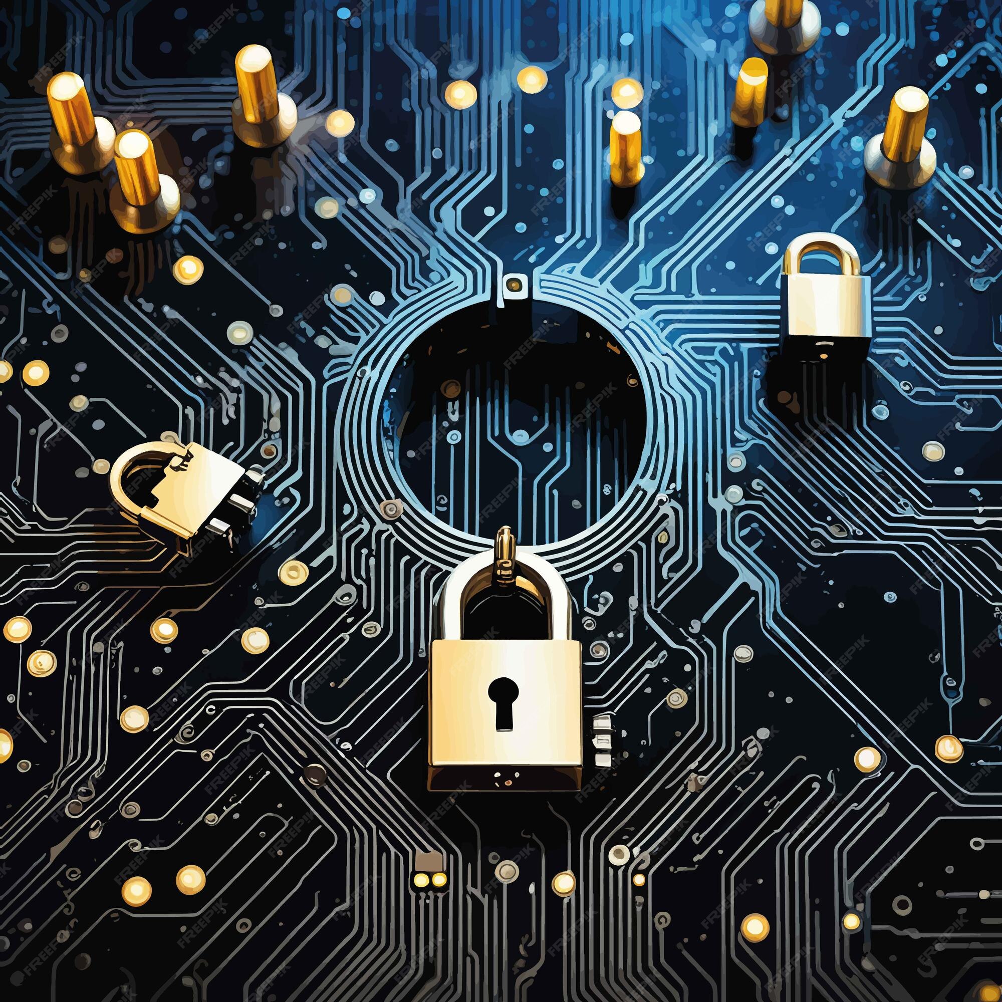 Premium Vector | Security lock with computer keyboard and circuit board ...