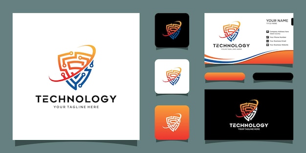 Security logo technology for your company, shield logo for security data and business card Premium Vector