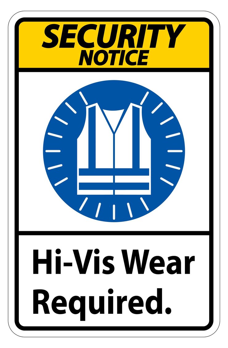 Vector セキュリティ・ノート・サイン hivis wear required on white background 白い背景に着用する必要がある