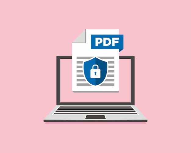 File icona pdf di sicurezza con etichetta sul concetto di documento dello schermo del laptop