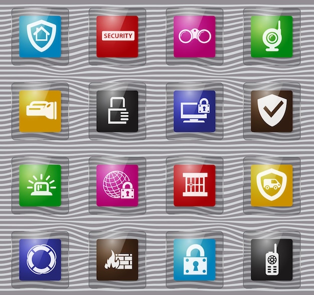 Vector security and protection glass icons set