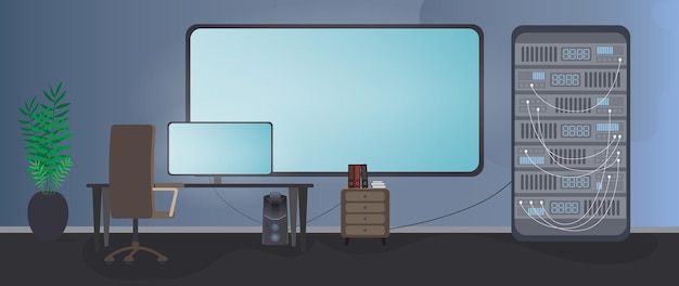 Premium Vector Security room. computer monitor table chair