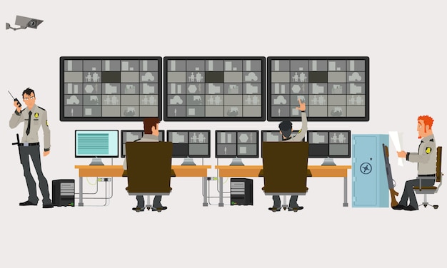 security room in which working professionals. surveillance cameras. CCTV or surveillance system concept.