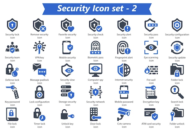 Вектор Набор безопасности 2 набор синей иконы