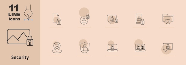 security set icon image with padlock document with lock user with lock shield person with shield secure laptop id card secure message cybersecurity and data protection