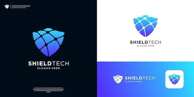Vector security shield data network logo design template