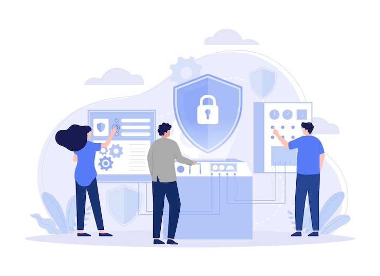 Vector security system closed lock with key concept of data protection modern vector flat illustration