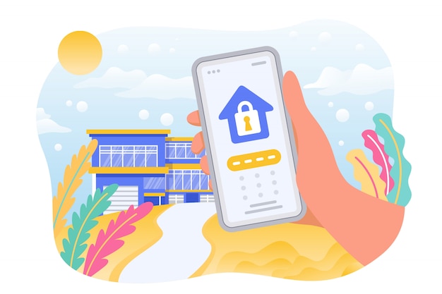 Vector security system of smart home illustration