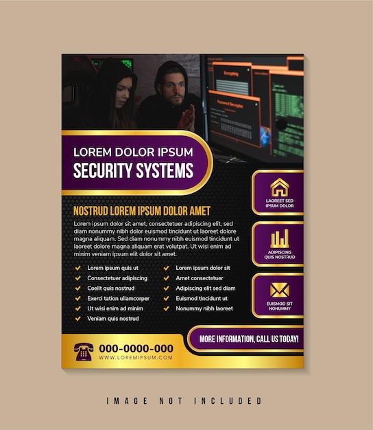 Security systems flyer design template cyber security protection poster leaflet design a4 template
