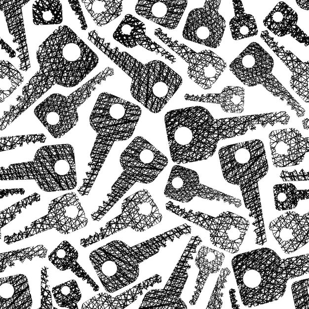 Vector security theme seamless background, keys seamless pattern, vector, hand drawn lines textures used.