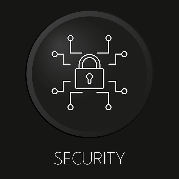 Security vector line icon on 3D button isolated on black background Premium Vector