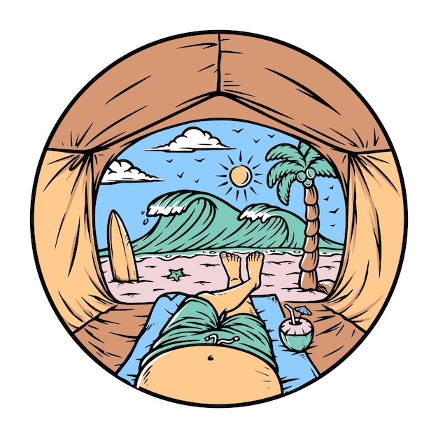 See the beach from inside the tent illustration