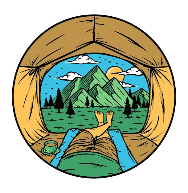 See the mountain from inside the tent illustration