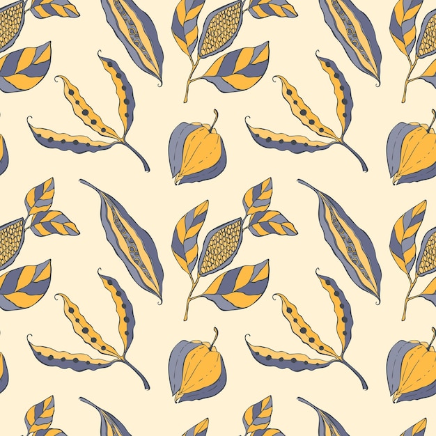 Seed pods style doodle pattern seamless like physalis beans