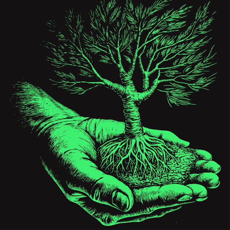 Vector seeding tree on a boy hand root system illustration and a colorful vector art design