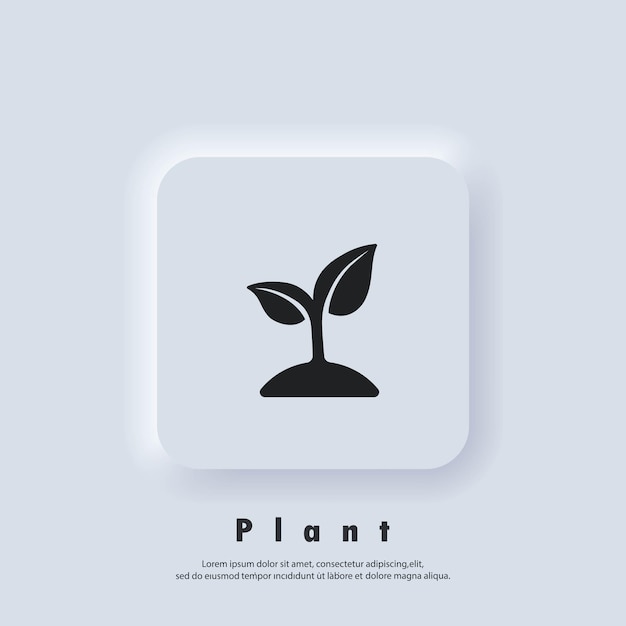 Seedling icon. ecology logo. sprout icons. vector. ui icon. neumorphic ui ux white user interface web button. neumorphism