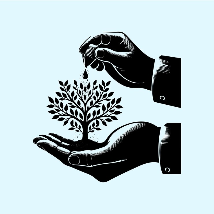 Vector seedling tree on hand silhouette vector illustration with detailed and a transparent background
